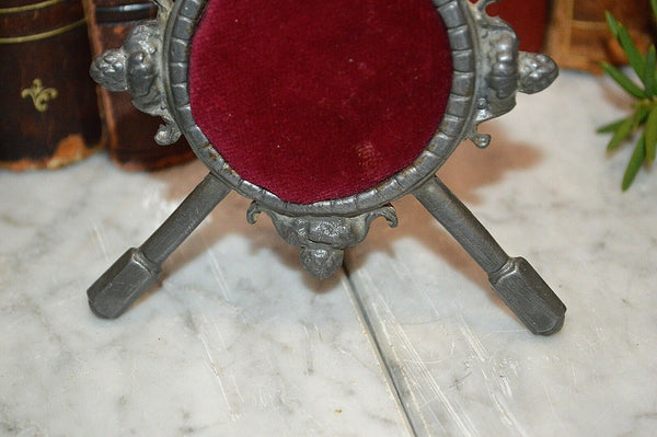 Antique Pocket Watch Stand German Cherubs Pewter Easel Back Display