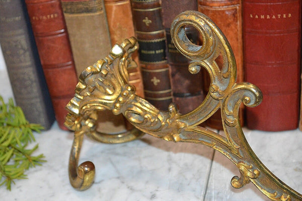 Antique Large French Gilded Bronze Drapery Coat Hook Bracket