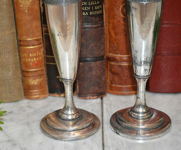 Antique Pair Silver Plated Art Deco Small Candle Holders Mfd Plated Reed Barton