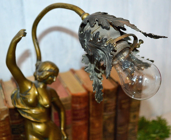 Antique Lamp Figural Female Art Nouveau Desk Table Brass FInish