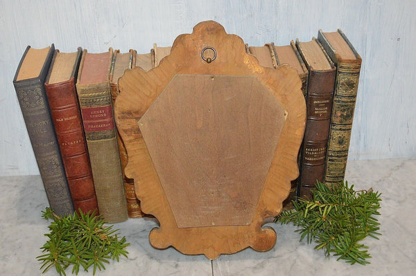 Antique Italian Painted Gilded Carved Wood Mirror and Figural Cherub Putto Head
