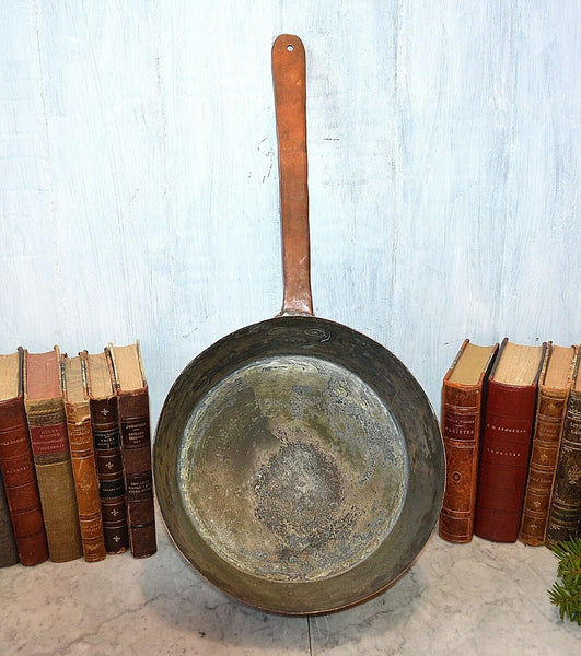 Antique French Copper Tin Large 11" Stock Sauce Pot Pan Kitchen Kettle Cookware