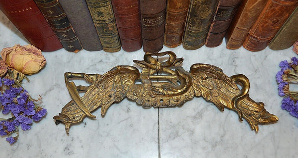 Antique French Pediment Eagle Wings Snake Sickle Napoleonic Gilt Brass Mount