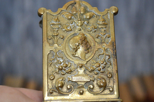 Antique French Gilt Brass Match Box Holder Tray Stand Figural Gothic Grotesque
