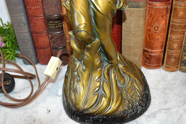 Antique Lamp Figural Female Art Nouveau Desk Table Brass FInish
