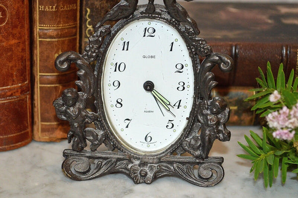 Vintage West German Small Cherubs Alarm Clock By Globe