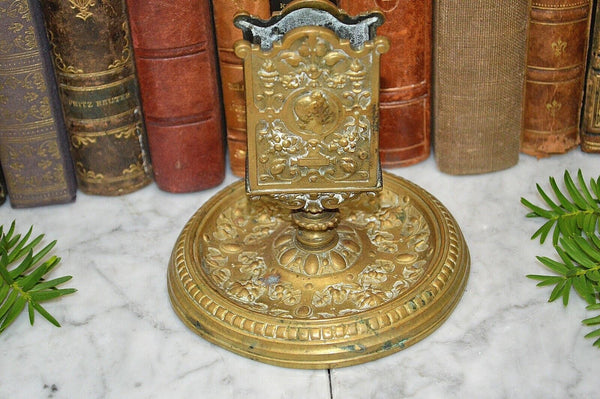 Antique French Gilt Brass Match Box Holder Tray Stand Figural Gothic Grotesque