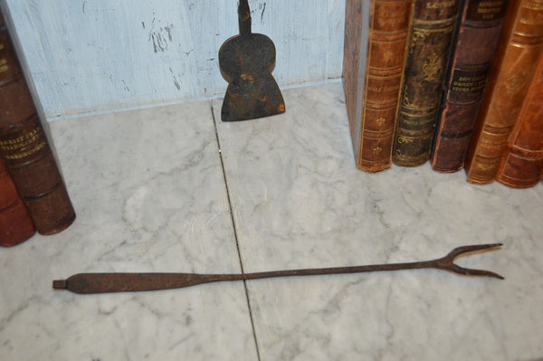 Antique Set Wrought Iron Keyhole Spatula Roasting Fork Primitive 19th C Utensils