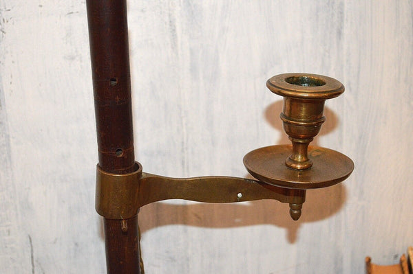 Antique HMS Britannia English Brass & Turned Wood Adjustable Candle Holder