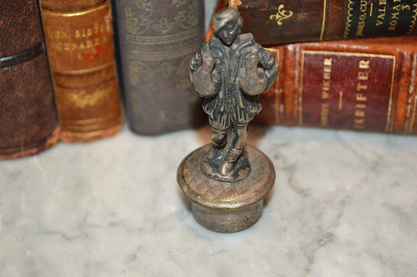 Antique French Silver Plated Bottle Stopper Figural Peasant Carrying Birds Geese