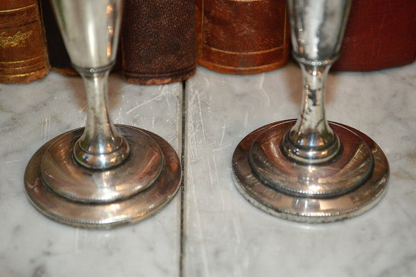 Antique Pair Silver Plated Art Deco Small Candle Holders Mfd Plated Reed Barton