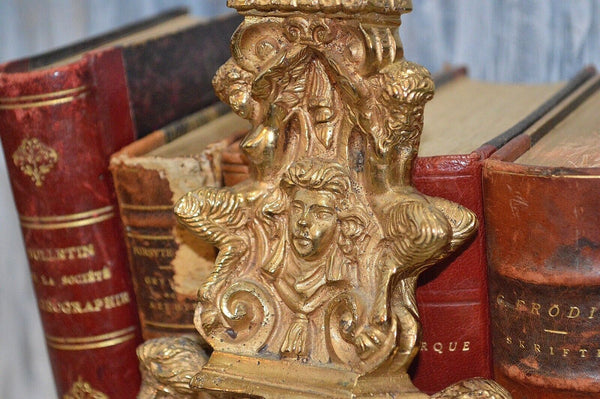 Antique Pair French Brass Andirons Chenets Figural Females Cherubs Satyr Fauns