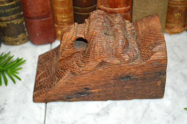 Antique German Black Forest Carved Wood Lion Head Corbel Bracket