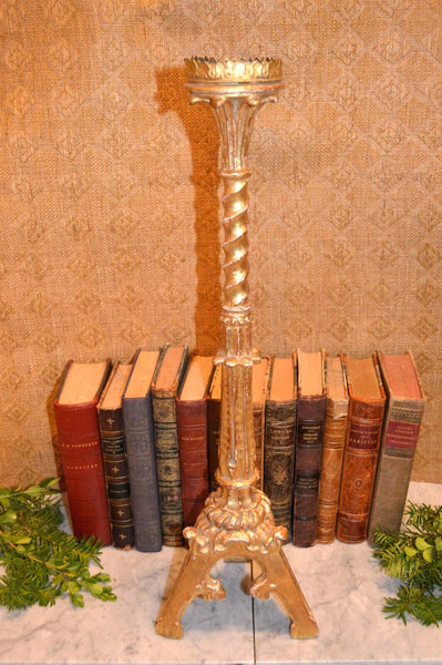 Antique French Baroque Carved Gilt Wood Church Altar Candle Holder Early 19th C