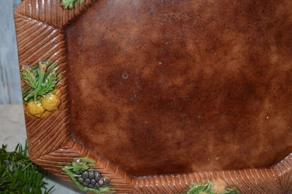 Antique Large English Majolica Platter Raised Fruit Border Lemons and Grapes
