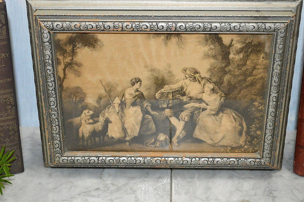 Antique Jewelry Dresser Box Interior Mirror Silver Wood Romantic Pastoral Scene