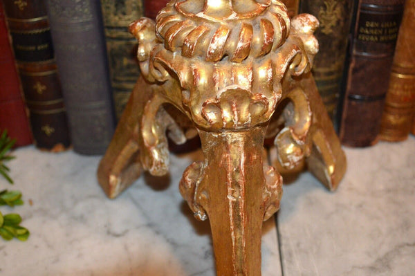 Antique French Baroque Carved Gilt Wood Church Altar Candle Holder Early 19th C