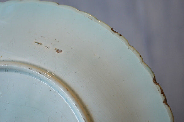 Antique Majolica Plate Morning Glory Napkin Green Brown 1880's