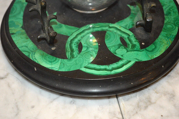 Antique Malachite Black Marble Desk Set Inkwell Pen Stand