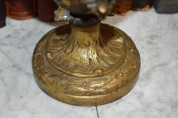 Antique French Bronze Heavy Pedestal Urn Handles Figural Cherubs Ram Relief