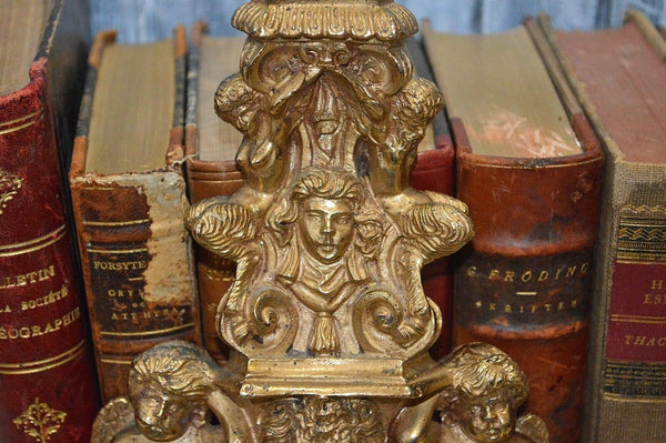 Antique Pair French Brass Andirons Chenets Figural Females Cherubs Satyr Fauns