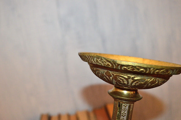 Antique Pair French Gilt Brass Altar Candles Religious Candlesticks
