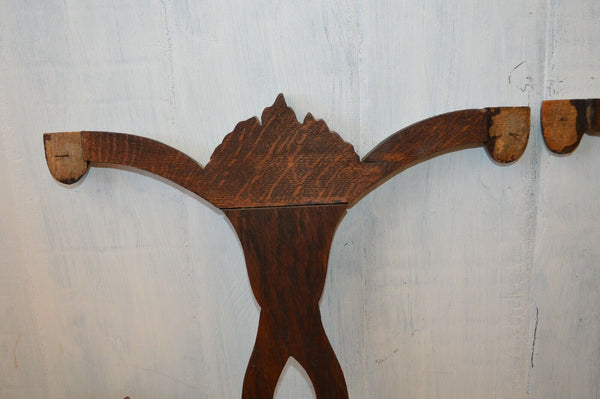 Antique Pair German Black Forest Carved Wood Architectural Elements Mounts