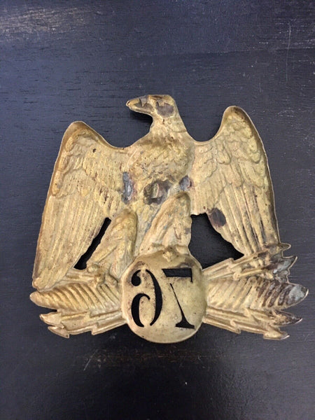 Antique French Brass Eagle Shako Hat Helmet Plate 76 Regiment