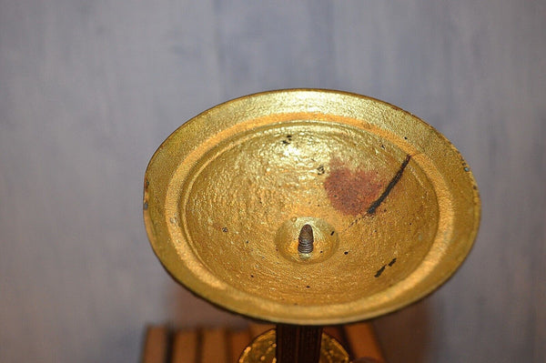 Antique Pair French Gilt Brass Altar Candles Religious Candlesticks