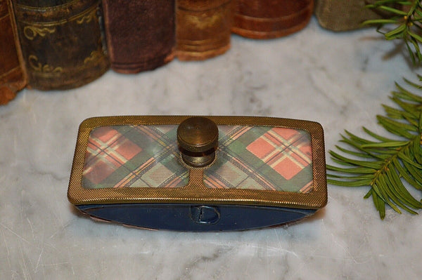 Rare Antique Scottish Tartanware Ink Blotter Tape Measure Tartan Brass Desk