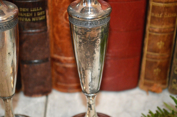 Antique Pair Silver Plated Art Deco Small Candle Holders Mfd Plated Reed Barton