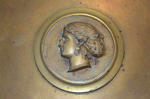 Antique French Bronze Tazza Neoclassical Pedestal Stand Figural Female Handles