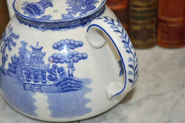 Antique Gibson & Sons Burslem England Blue WIllow Teapot Transferware