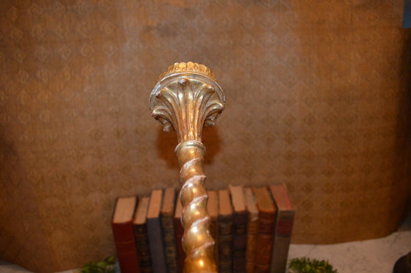 Antique French Baroque Carved Gilt Wood Church Altar Candle Holder Early 19th C