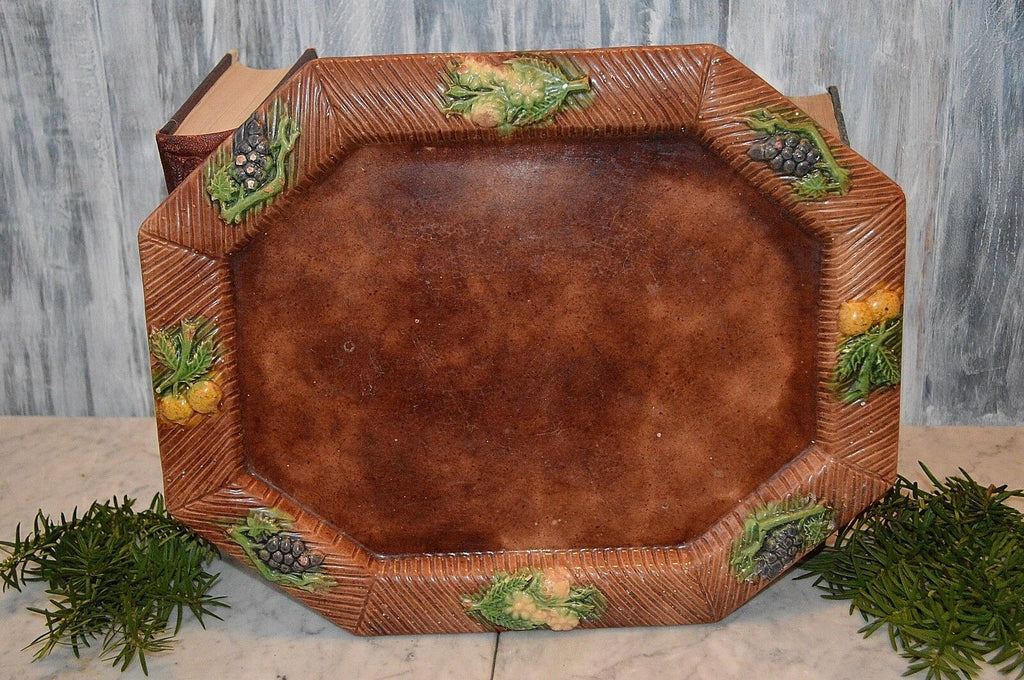 Antique Large English Majolica Platter Raised Fruit Border Lemons and Grapes