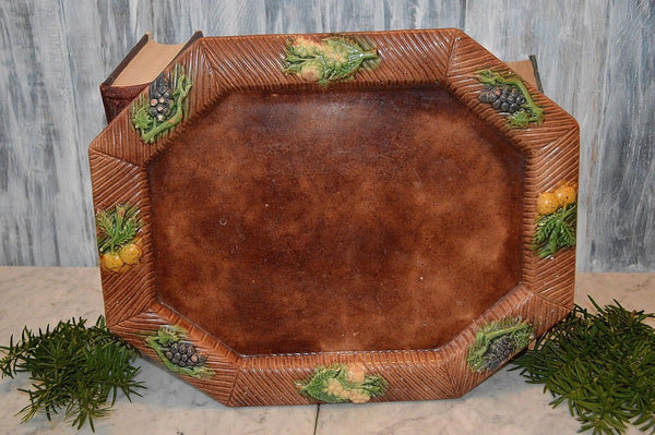 Antique Large English Majolica Platter Raised Fruit Border Lemons and Grapes