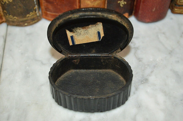 Antique Gutta Percha Small Lidded Box with Church Scene on the Lid