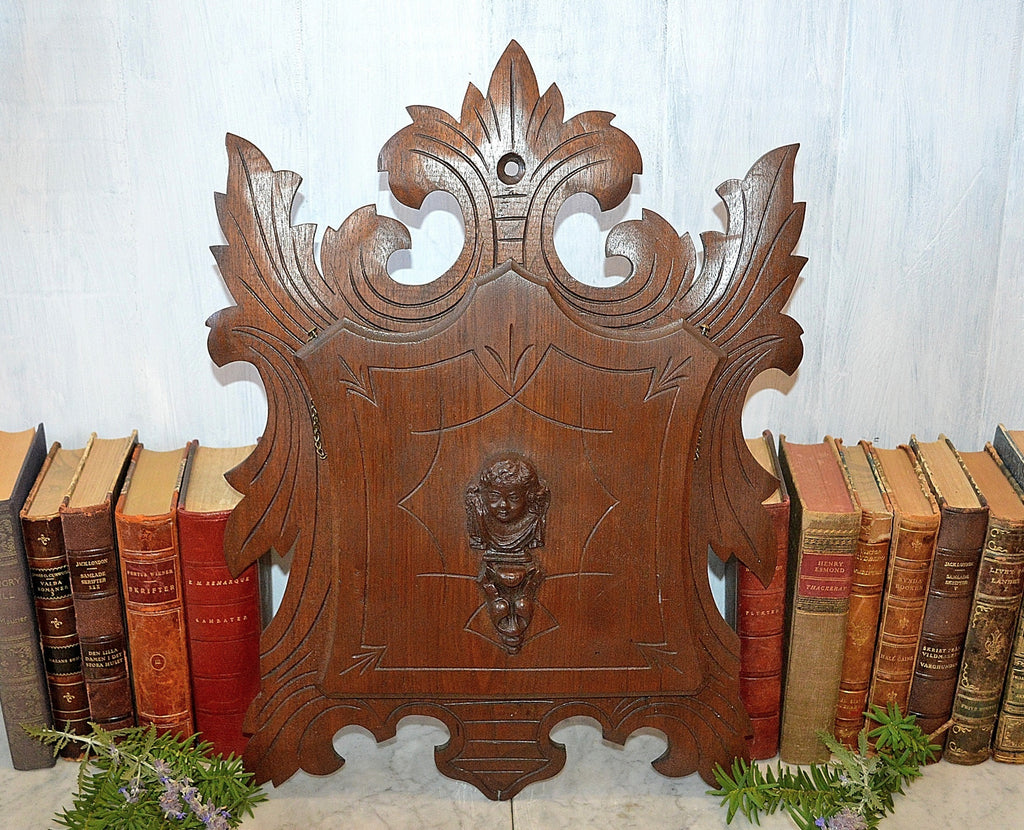 Antique Eastlake Carved Wood Cherub Magazine Letter Rack Wall Mount