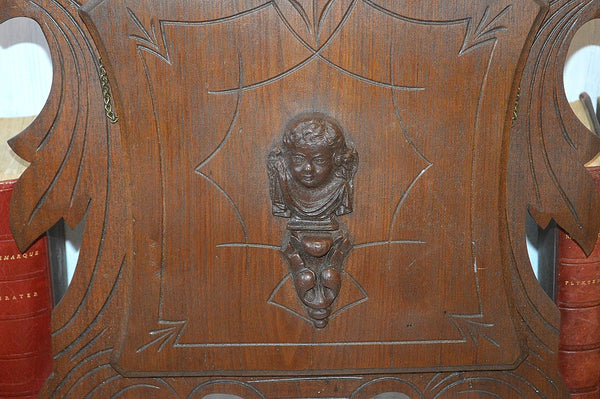 Antique Eastlake Carved Wood Cherub Magazine Letter Rack Wall Mount