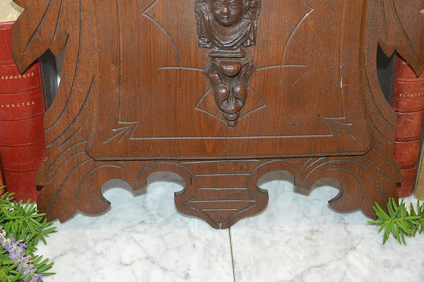 Antique Eastlake Carved Wood Cherub Magazine Letter Rack Wall Mount