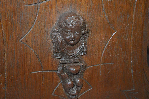 Antique Eastlake Carved Wood Cherub Magazine Letter Rack Wall Mount