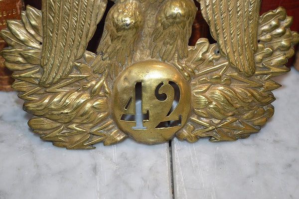 Antique Shako Helmet Plate French 42 Regiment Brass Eagle