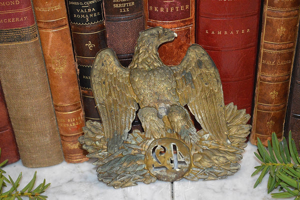 Antique Shako Helmet Plate French 42 Regiment Brass Eagle