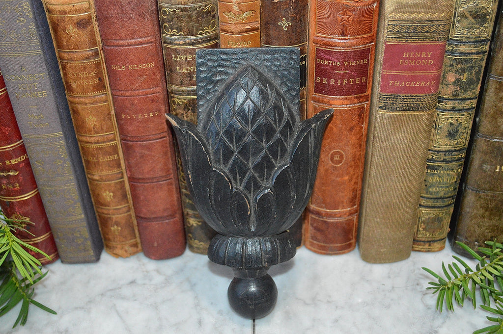 Antique German Black Forest Carved Wood Plaque Artichoke Pinecone Trim