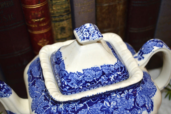 Vintage English Blue Transferware Teapot Mason's Vista with Lid Ironstone