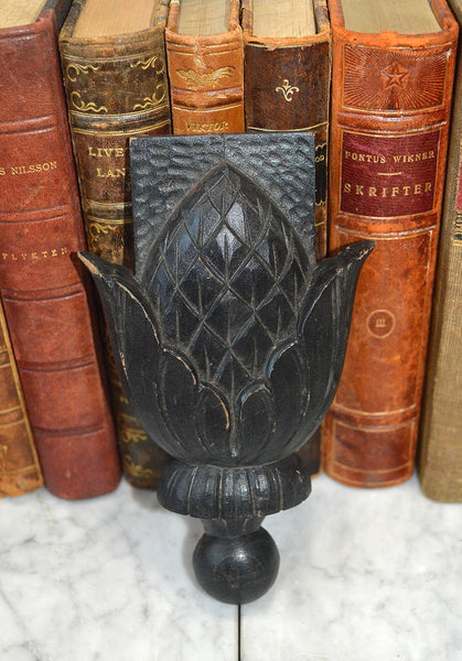 Antique German Black Forest Carved Wood Plaque Artichoke Pinecone Trim