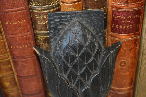 Antique German Black Forest Carved Wood Plaque Artichoke Pinecone Trim