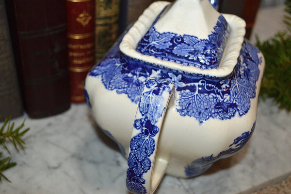 Vintage English Blue Transferware Teapot Mason's Vista with Lid Ironstone