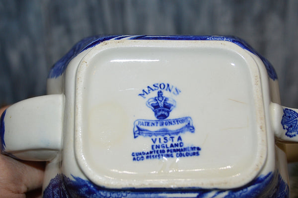 Vintage English Blue Transferware Teapot Mason's Vista with Lid Ironstone