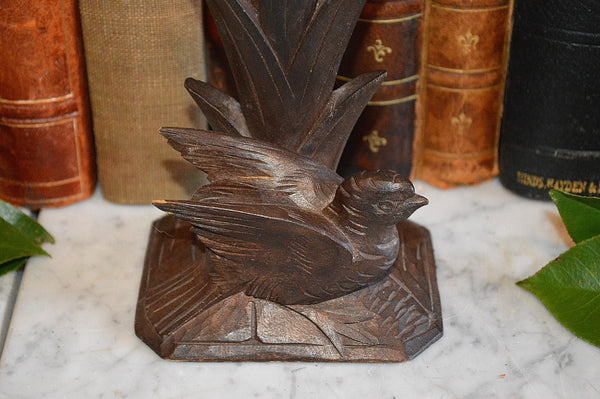 Antique German Black Forest Vase Holder Carved Wood Bird